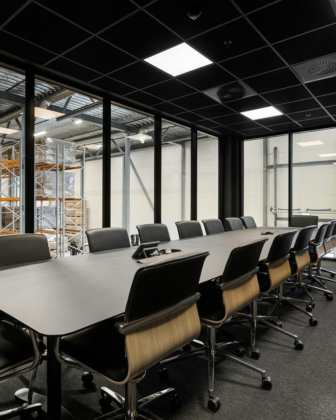Boardroom fitout with glazed partitions and suspended ceiling, Melbourne